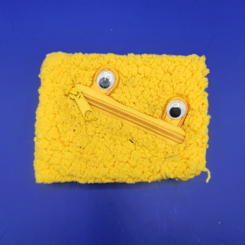 Quirky Fuzzy Yellow Monster Coin Purse | Y2K Kidcore Zip Pouch with Googly Eyes